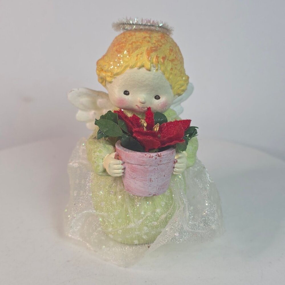Vintage "Youre A Blessing" Angel Figurine Holding Poinsettia Flowers